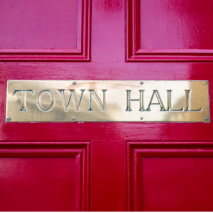 town hall door sign