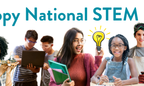 Banner image with various students and STEM related activities. It reads 